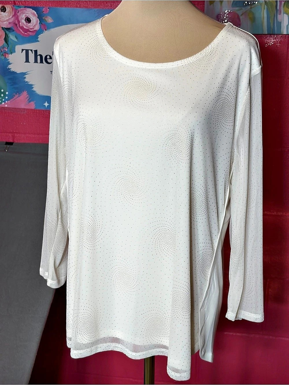 Chico's Long Sleeve Geometric Top in White Size 2 NWT